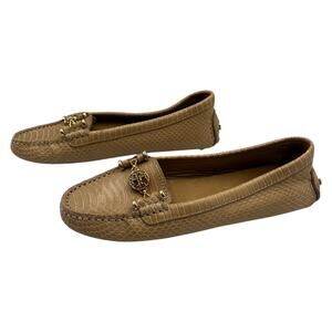 Tory Burch Daria Snakeskin Embossed Leather Driver Loafers Moccasins Natural 6.5